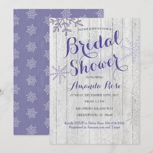 Uitnodigingen voor de winterlavender paarse bruidd (Voorkant / Achterkant)
