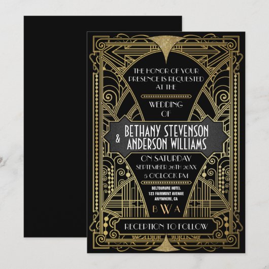 uitnodigingen voor deco-weddenschappen in zwart-w (Voorkant / Achterkant)