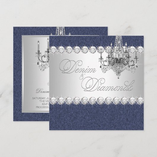 Uitnodigingen voor Denim en Diamond Party (Voorkant / Achterkant)