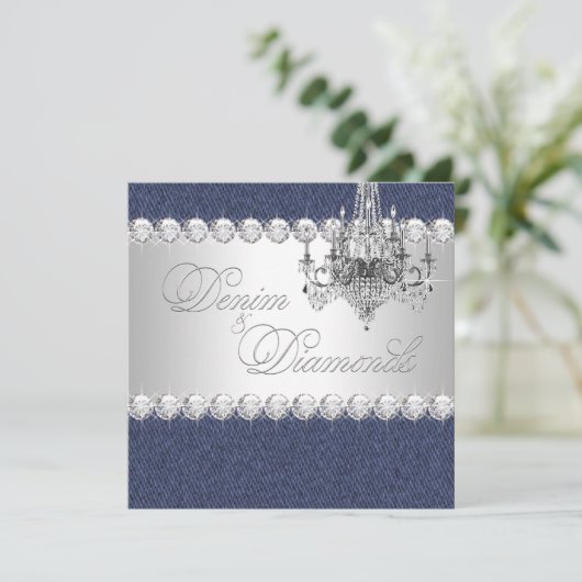 Uitnodigingen voor Denim en Diamond Party (Staand voorkant)