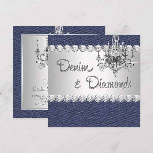 Uitnodigingen voor Denim en Diamond Party (Voorkant / Achterkant)