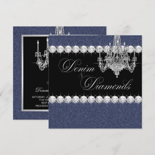 Uitnodigingen voor Denim en Diamond Party (Voorkant / Achterkant)