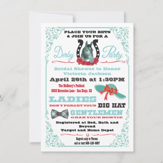 Uitnodigingen voor Derby Horse Racing Bridal Showe (Voorkant)
