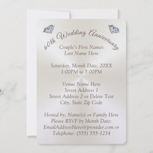 Uitnodigingen voor diamanten huwelijksjubileumfees (Achterkant)
