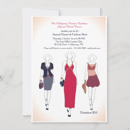 Uitnodigingen voor diner en modeshow (Voorkant)
