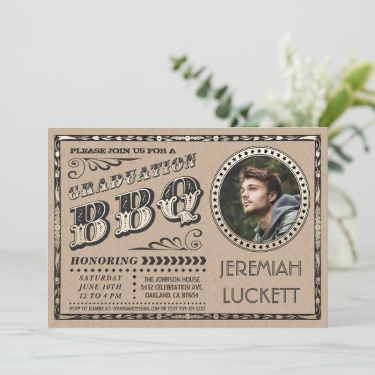 Uitnodigingen voor diploma BBQ | Aangepaste foto (Staand voorkant)