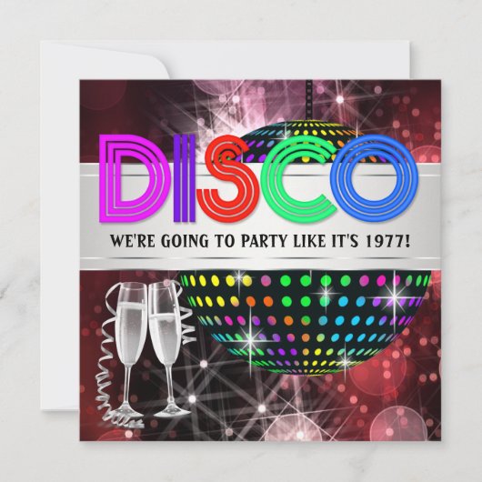 Uitnodigingen voor Disco Dance Feestje (Voorkant)