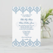 Uitnodigingen voor Dusk Blue en White Damask Weddi (Staand voorkant)