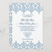 Uitnodigingen voor Dusk Blue en White Damask Weddi (Voorkant / Achterkant)