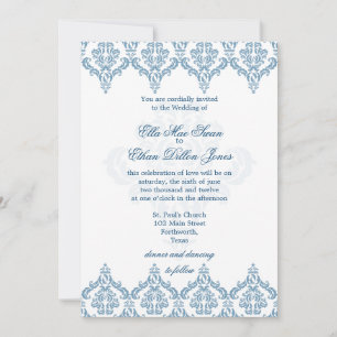 Uitnodigingen voor Dusk Blue en White Damask Weddi