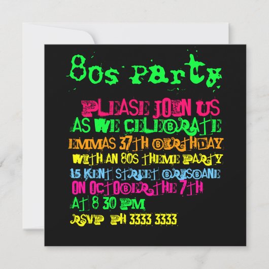 Uitnodigingen voor een 80-themafeest (Voorkant)