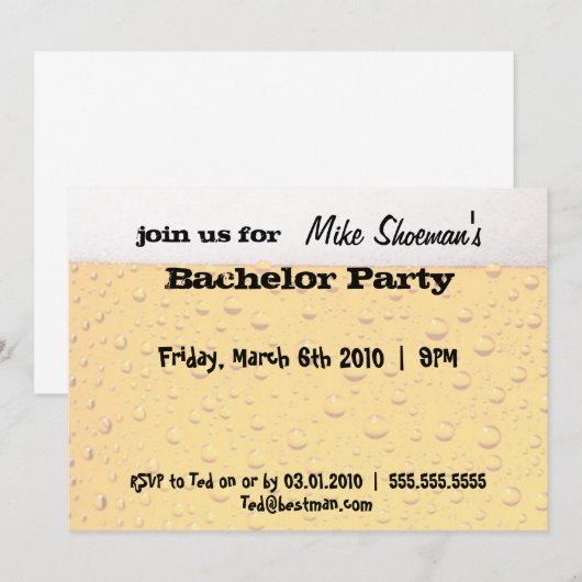 Uitnodigingen voor een bierfeest voor vrijgezellen (Voorkant / Achterkant)