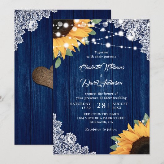 Uitnodigingen voor een bijtende marineblauw en zon (Voorkant / Achterkant)