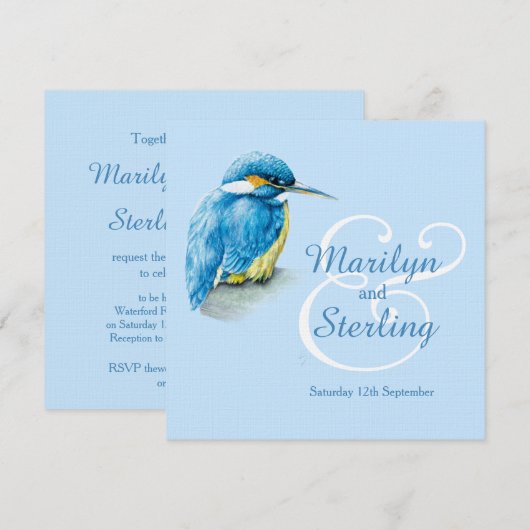 Uitnodigingen voor een blauwe bruiloft met kingfis (Voorkant / Achterkant)