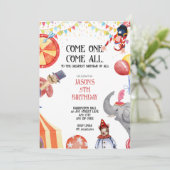 Uitnodigingen voor een circus/kermis-feestje voor  (Staand voorkant)