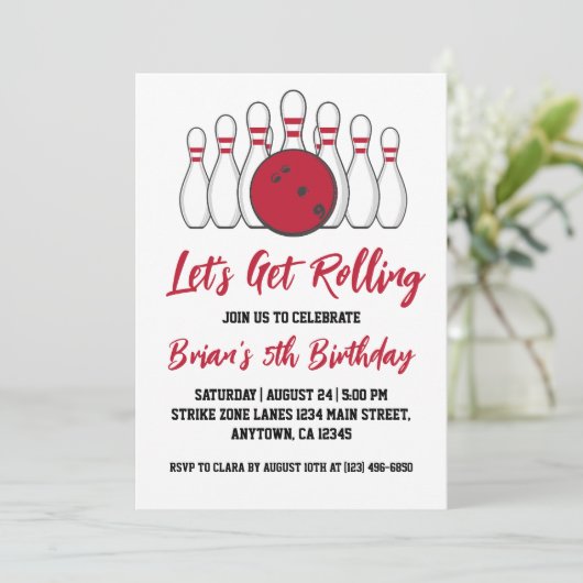 Uitnodigingen voor een cool bowlingfeest (Staand voorkant)