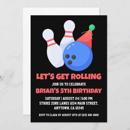 Uitnodigingen voor een cool bowlingfeest (Voorkant / Achterkant)