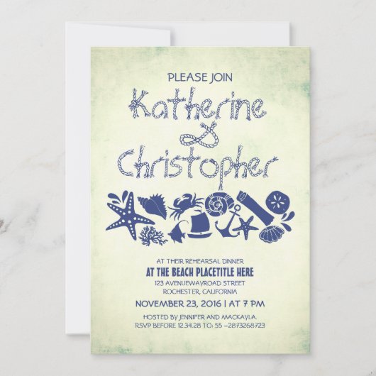 Uitnodigingen voor een diner aan de nautische kust (Voorkant)