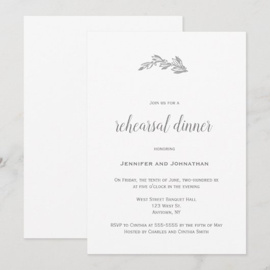 Uitnodigingen voor een diner met grijze tak-repeti (Voorkant / Achterkant)