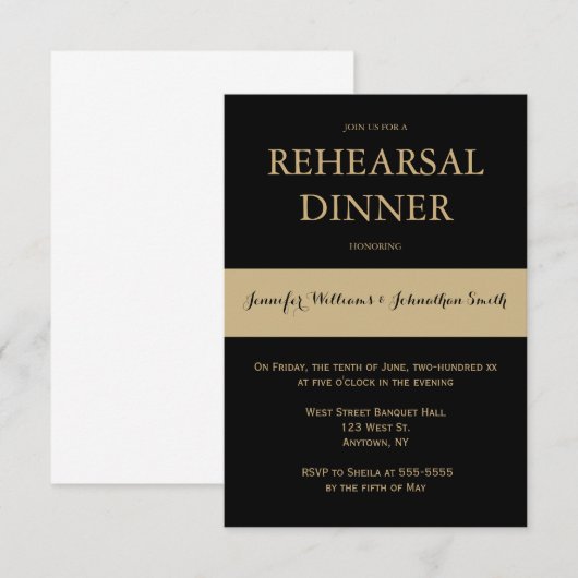 Uitnodigingen voor een diner met zwarte & goudmode (Voorkant / Achterkant)
