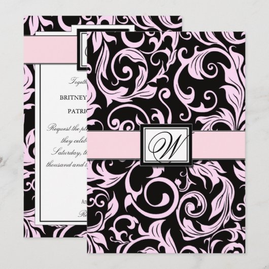 Uitnodigingen voor een donkerbruine en lichtroze b (Voorkant / Achterkant)