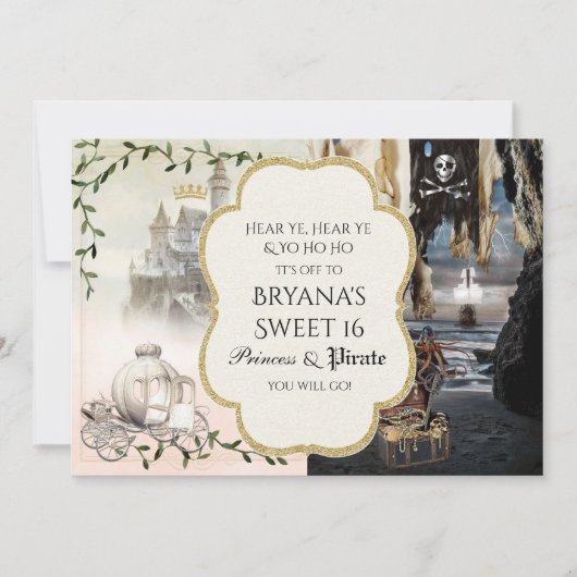 Uitnodigingen voor een elegante prinses & piraat f (Voorkant)