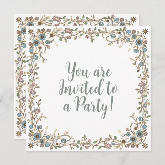 Uitnodigingen voor een feest met een getrokken blo (Voorkant / Achterkant)