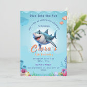 Uitnodigingen voor een haaienfeestje voor kinderen (Staand voorkant)