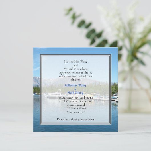 Uitnodigingen voor een landschapsfotobruiloft. Gra (Staand voorkant)