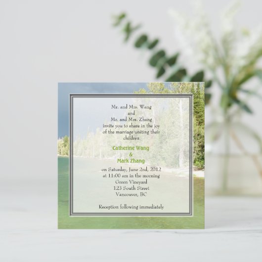 Uitnodigingen voor een landschapsfotobruiloft. Gra (Staand voorkant)