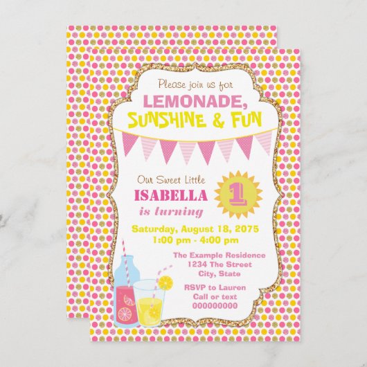Uitnodigingen voor een limonade verjaardagsfeestje (Voorkant / Achterkant)