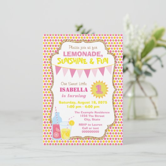 Uitnodigingen voor een limonade verjaardagsfeestje (Staand voorkant)