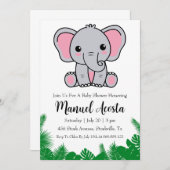 Uitnodigingen voor een moderne oerwoud olifant bab (Voorkant / Achterkant)