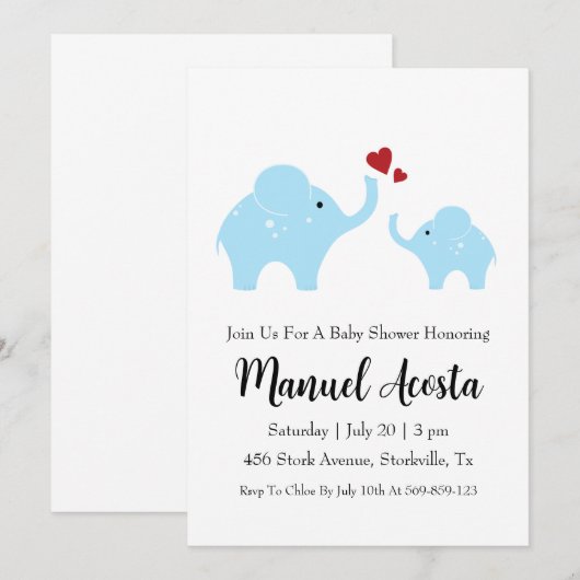 Uitnodigingen voor een moderne oerwoud olifant bab (Voorkant / Achterkant)