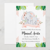 Uitnodigingen voor een moderne oerwoud olifant bab (Voorkant / Achterkant)