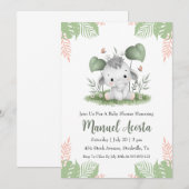 Uitnodigingen voor een moderne oerwoud olifant bab (Voorkant / Achterkant)