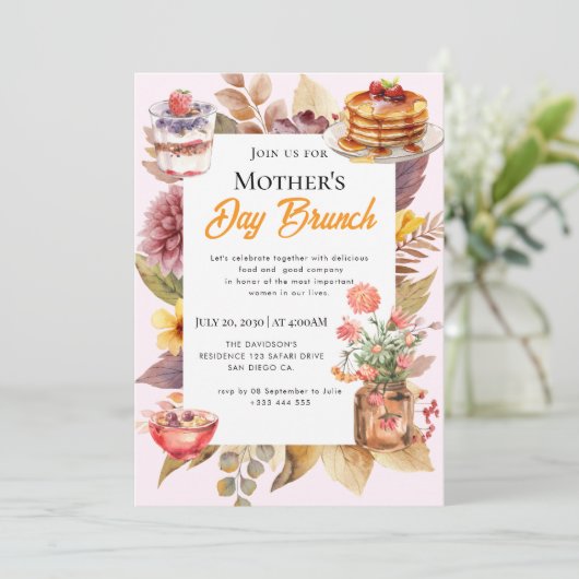 Uitnodigingen voor een moederdagbrunch met wilde b (Staand voorkant)
