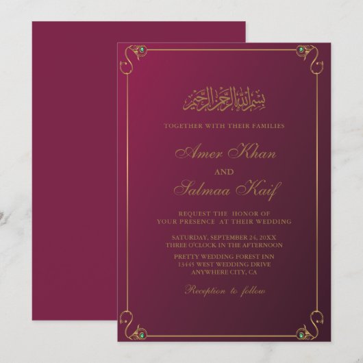 Uitnodigingen voor een rode moslim bruiloft (Voorkant / Achterkant)