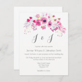 Uitnodigingen voor een roze florale bruiloft (Voorkant / Achterkant)