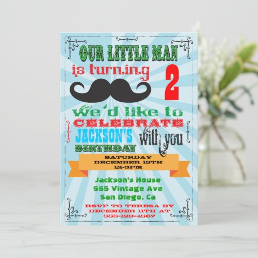 Uitnodigingen voor een snor verjaardagsfeestje (Staand voorkant)