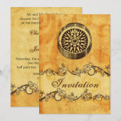 Uitnodigingen voor een trouwe, , compass nautical (Voorkant / Achterkant)