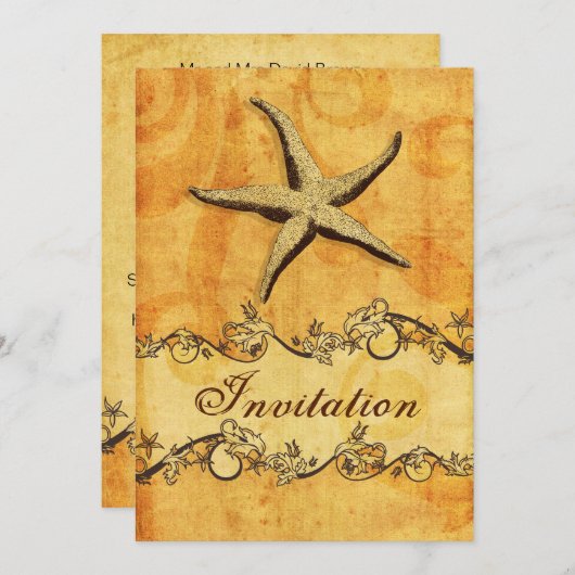 Uitnodigingen voor een trouwe , , zeesterstrand (Voorkant / Achterkant)