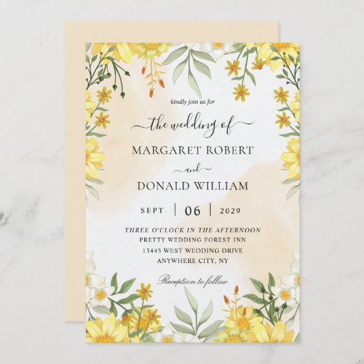 Uitnodigingen voor een trouwerij met trouwe zonneb (Voorkant / Achterkant)