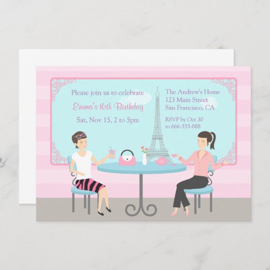 Uitnodigingen voor een verjaardagsfeestje in Cafe  (Voorkant / Achterkant)