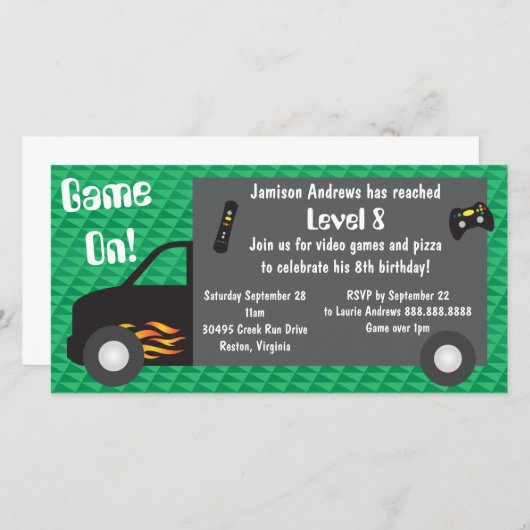 Uitnodigingen voor een verjaardagsfeestje met een  (Voorkant / Achterkant)