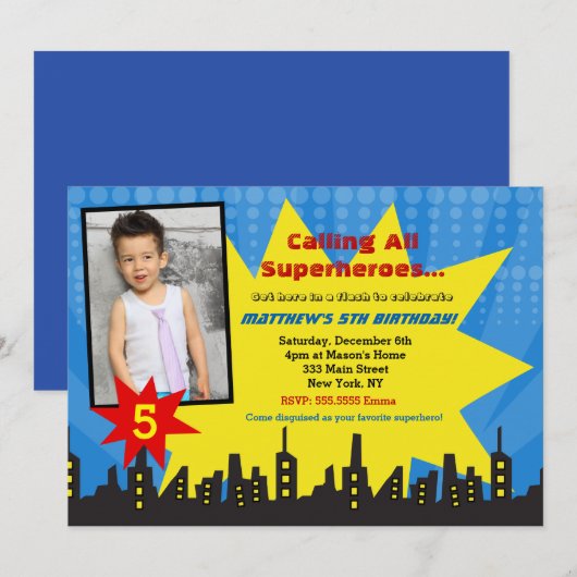 Uitnodigingen voor een verjaardagsfeestje met supe (Voorkant / Achterkant)