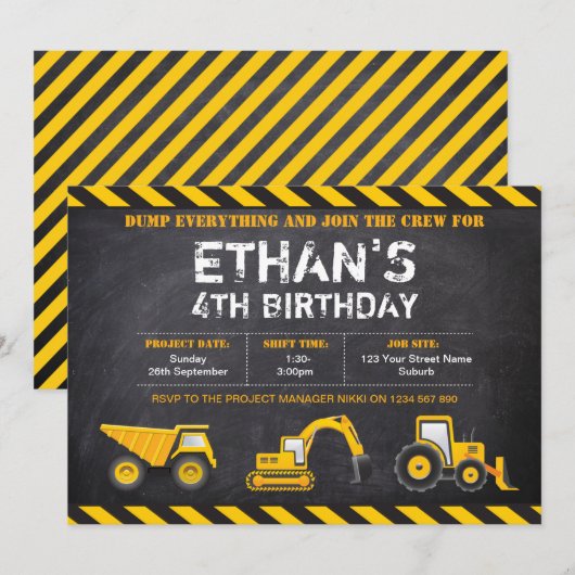 Uitnodigingen voor een verjaardagsfeestje voor de  (Voorkant / Achterkant)