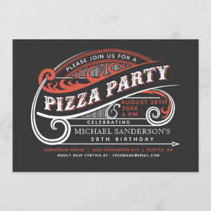 Uitnodigingen voor een vintage retro pizzafeestje