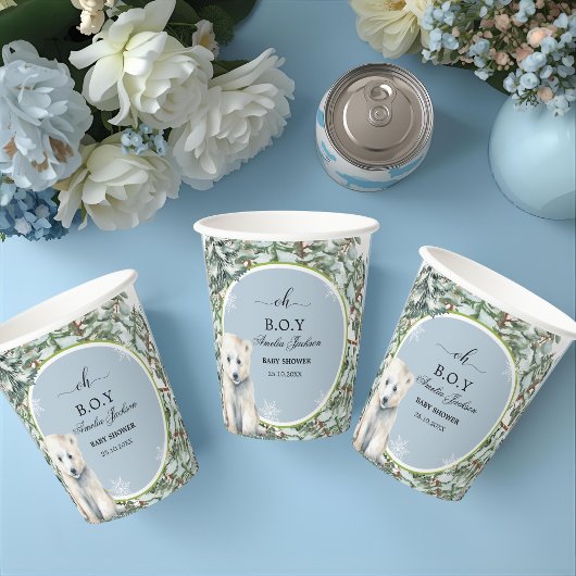 Uitnodigingen voor een winterse baby shower babysh papieren bekers