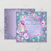 Uitnodigingen voor een zeemeerminverjaardagsfeest (Voorkant / Achterkant)